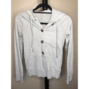 J Crew Women's Sz XS Light Gray Button Hoodie Heavyweight Jersey Cotton